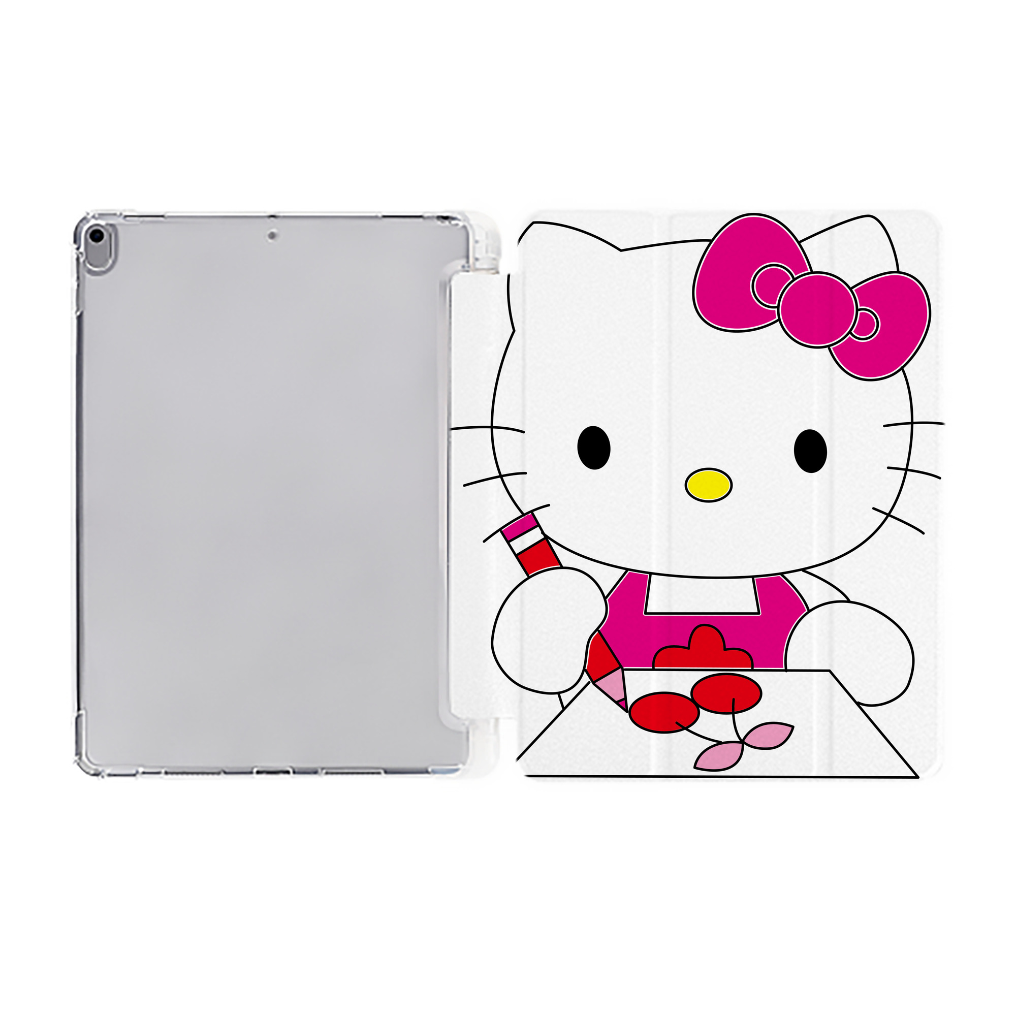 （画像用） Hello Kitty ハローキティ IPad ケース ペン収納付き 三つ折りスタンド PUレザー×シリコン 対応機種9.5/10.5/10.9インチ